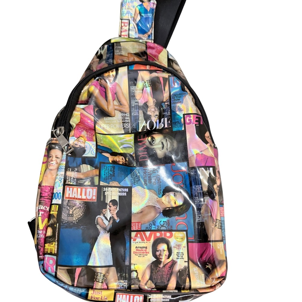 Sling Bag Unisex Pop Art Y2K Aesthetic Michelle Obama Magazine Print Multi OS
